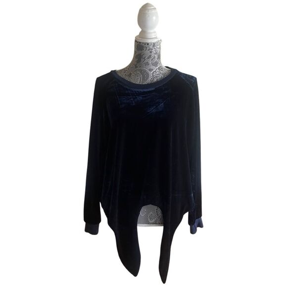 Rdi Crushed Velvet Tie Front Top Pullover Navy Blue Size Small - Picture 3 of 9